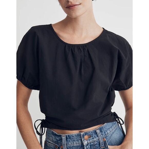 Madewell Poplin Puff Sleeve Cut Out Crop Top - Picture 1 of 10